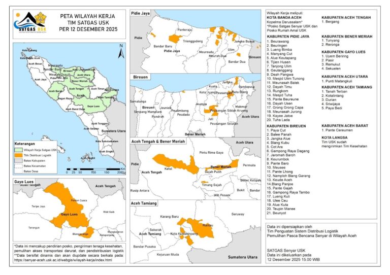 Satgas Senyar USK Rilis Peta Wilayah Kerja Terbaru Pascabencana Aceh
